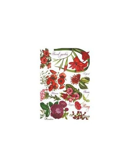 PAPEL DE ARROZ 35X50 BOTANICA FLORES ROJAS CALAMBOUR