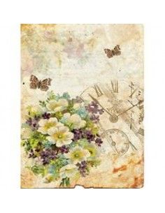PAPEL DE ARROZ 23X31 RELOJ/FLORES/MARIPOSAS CALAMBOUR