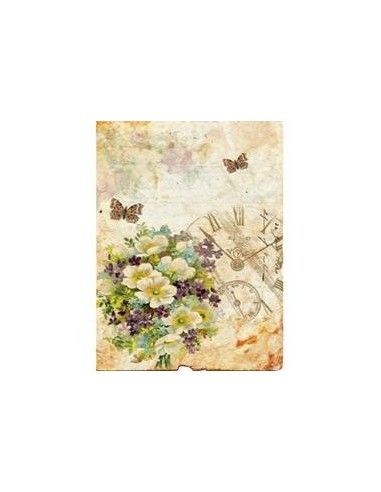 PAPEL DE ARROZ 23X31 RELOJ/FLORES/MARIPOSAS CALAMBOUR