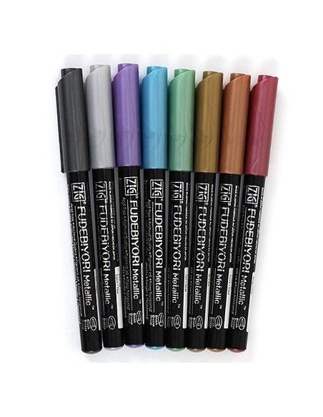 SET 8 ROTUL.ZIG FUDEBIYORI ACUAREL. PINCEL METALIZ