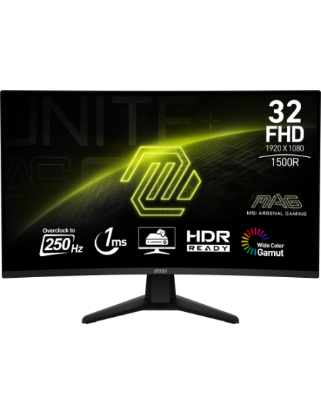 MSI MONITOR MAG 32C6X. 31.5" (80 CM). CURVO 1500R. VA. 1920x1080 FHD. 16:9. 150HZ. NEGRO