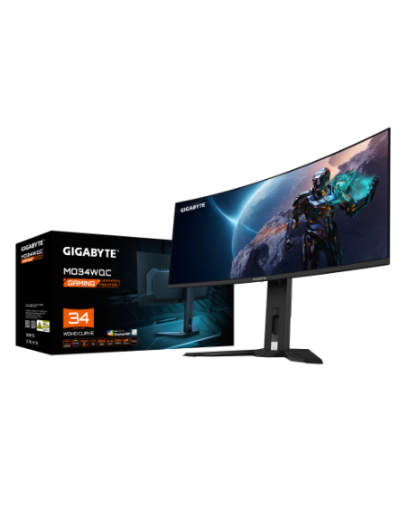 MONITOR GIGABYTE 34" MO34WQC,OLED,CURVO,3440 x 1440 (WQHD),0.23PP,1500:1,0,03MS,175HZ,2HDMI+1DP+3USB3.2+USB TYPE C,ALTAVOCES
