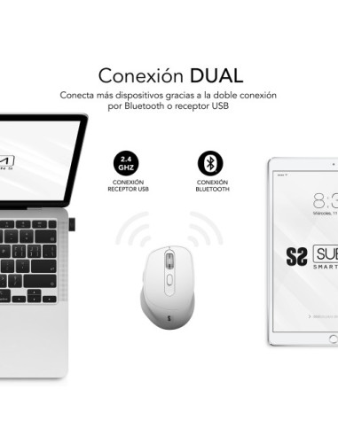 SUBBLIM COMFORT ERGO DUAL MOUSE BATTERY WHITE