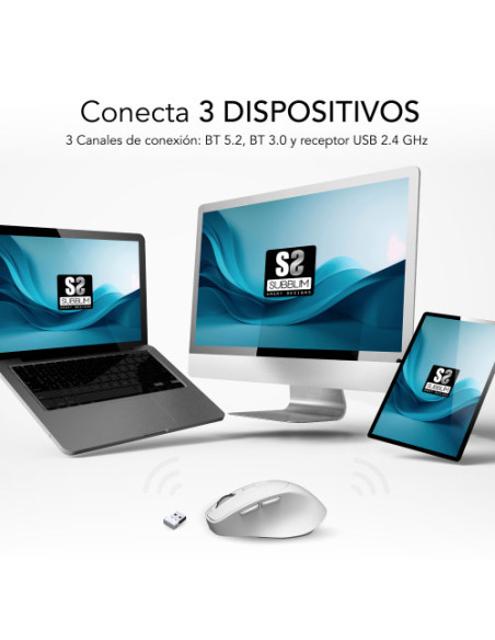 SUBBLIM COMFORT ERGO DUAL MOUSE BATTERY WHITE