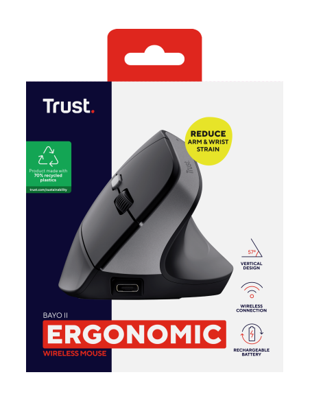 TRUST RATON ERGONOMICO INALAMBRICO BAYO II NEGRO (25145)