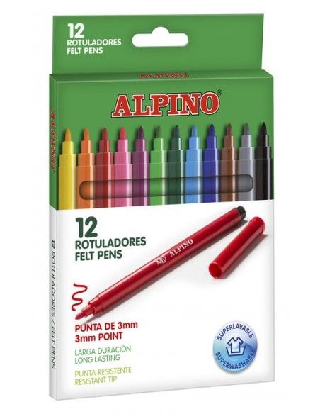 ROTULADORES ALPINO 12 COLORES SURTIDOS PUNTA STANDAR