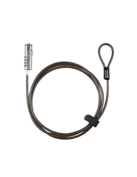 TOOQ CABLE DE SEGURIDAD TIPO NANO CON COMBINACION PARA PORTATILES 1.5 M GRIS OSCURO (TQCLKC0035-G)
