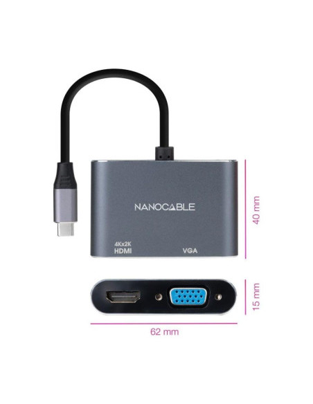 NANOCABLE CONVERSOR USB-C/M A HDMI/H-VGA/H 4K GRIS 15 CM NANOCABLE CONVERSOR USB-C/M A HDMI/H-VGA/H 4K GRIS 15 CM