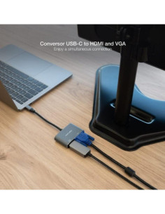 NANOCABLE CONVERSOR USB-C/M A HDMI/H-VGA/H 4K GRIS 15 CM 2