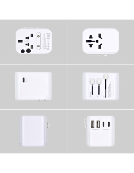 EWENT ADAPTADOR UNIVERSAL DE VIAJE + 2 PUERTOS USB Y 3 PUERTOS USB-C