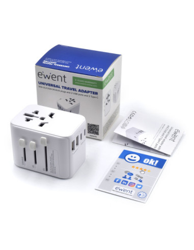 EWENT ADAPTADOR UNIVERSAL DE VIAJE + 2 PUERTOS...