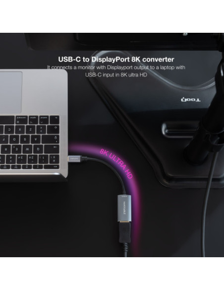 NANOCABLE CONVERSOR USB-C A DISPLAYPORT 8K ALUMINIO, 15 CM, GRIS