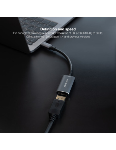 NANOCABLE CONVERSOR USB-C A DISPLAYPORT 8K ALUMINIO, 15 CM, GRIS