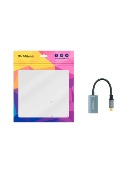 NANOCABLE CONVERSOR USB-C A DISPLAYPORT 8K ALUMINIO, 15 CM, GRIS