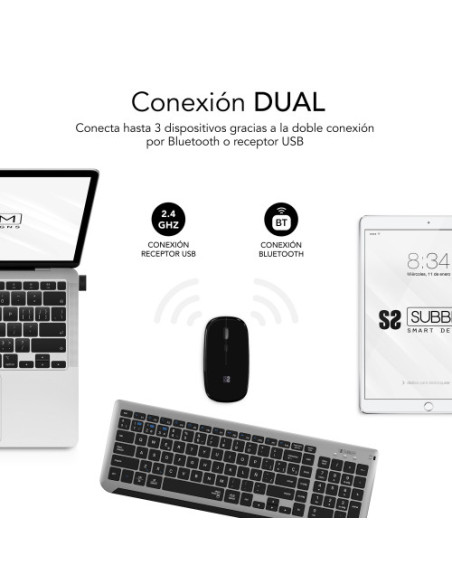 TECLADO CON RATÓN BLUETOOTH + 2.4G COMBO DUAL PRESTIGE EXTENDIDO GRIS/NEGRO