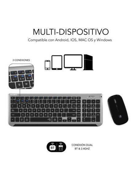 TECLADO CON RATÓN BLUETOOTH + 2.4G COMBO DUAL PRESTIGE EXTENDIDO GRIS/NEGRO