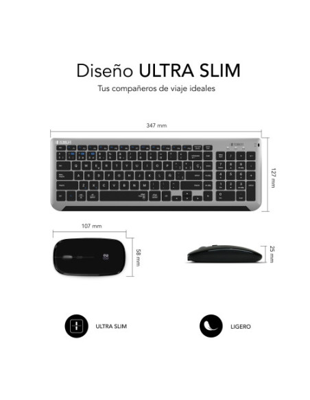 TECLADO CON RATÓN BLUETOOTH + 2.4G COMBO DUAL PRESTIGE EXTENDIDO GRIS/NEGRO