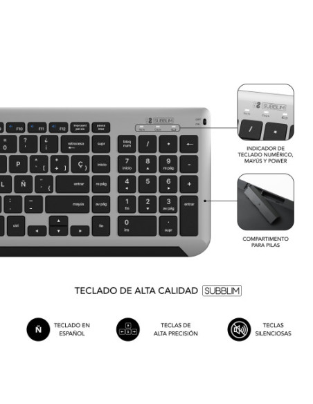 TECLADO CON RATÓN BLUETOOTH + 2.4G COMBO DUAL PRESTIGE EXTENDIDO GRIS/NEGRO