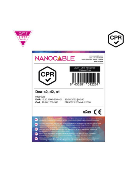 NANOCABLE CABLE RED CAT. 7 600MHZ LSZH SFTP PIMF AWG23 305 M
