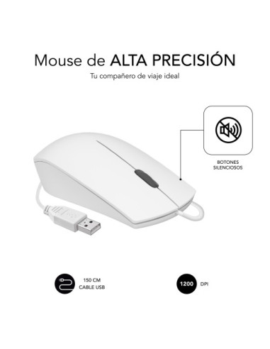RATÓN BUSINESS SILENCIOSO CABLE USB 1200DPI BLANCO