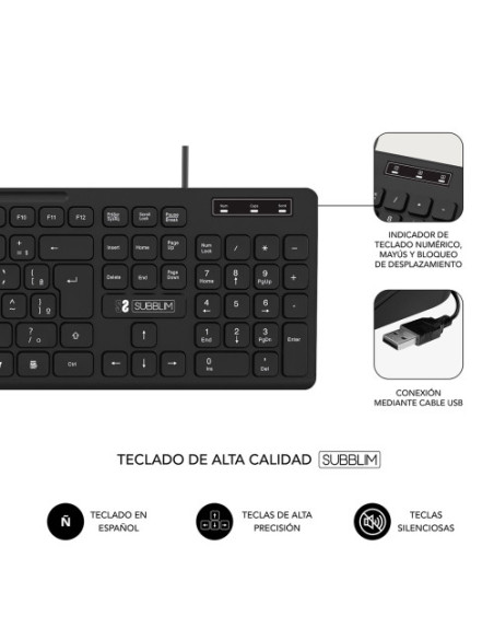 TECLADO DELGADO Y RATÓN COMBO BUSINESS SLIM SILENCIOSO CABLE USB NEGRO