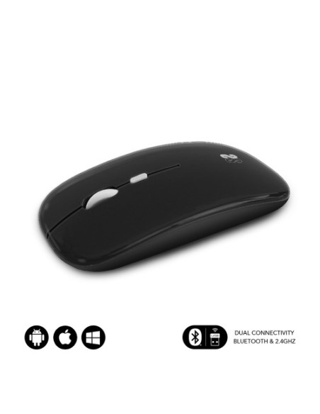 RATON OPTICO INALAMBRICO 2.4G Y BT DUAL FLAT MOUSE RECARGABLE NEGRO