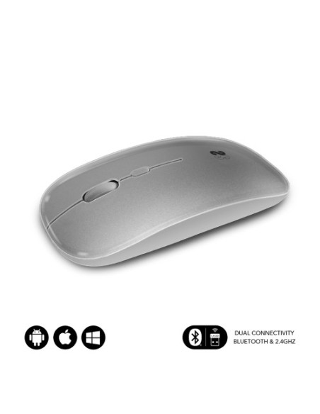RATON OPTICO INALAMBRICO 2.4G Y BT DUAL FLAT MOUSE RECARGABLE PLATEADO