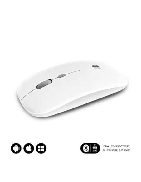 RATON OPTICO INALAMBRICO 2.4G Y BT DUAL FLAT MOUSE RECARGABLE BLANCO