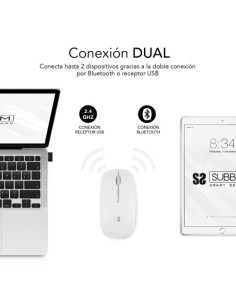 RATON OPTICO INALAMBRICO 2.4G Y BT DUAL FLAT MOUSE RECARGABLE BLANCO 2