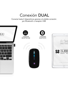 RATON OPTICO INALAMBRICO 2.4G Y BLUETOOTH RGB LED DUAL FLAT MOUSE BLACK 2