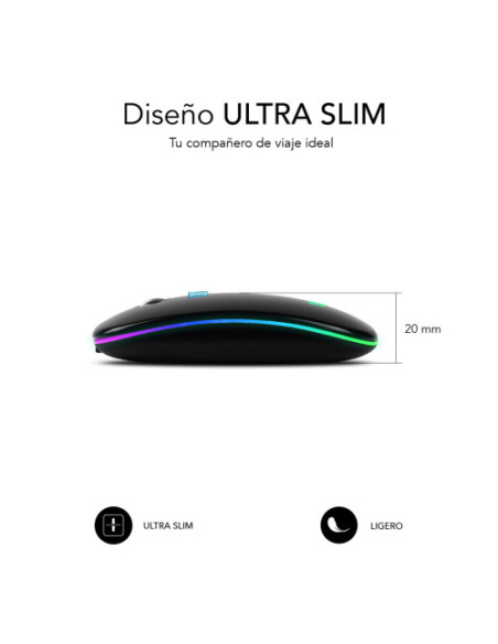 RATON OPTICO INALAMBRICO 2.4G Y BLUETOOTH RGB LED DUAL FLAT MOUSE BLACK