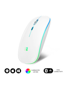 RATON OPTICO INALAMBRICO 2.4G Y BLUETOOTH RGB LED DUAL FLAT MOUSE WHITE