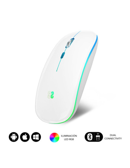 RATON OPTICO INALAMBRICO 2.4G Y BLUETOOTH RGB LED DUAL FLAT MOUSE WHITE RATON OPTICO INALAMBRICO 2.4G Y BLUETOOTH RGB LED DUAL FLAT MOUSE WHITE