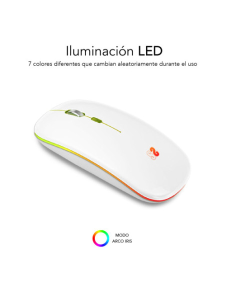 RATON OPTICO INALAMBRICO 2.4G Y BLUETOOTH RGB LED DUAL FLAT MOUSE WHITE