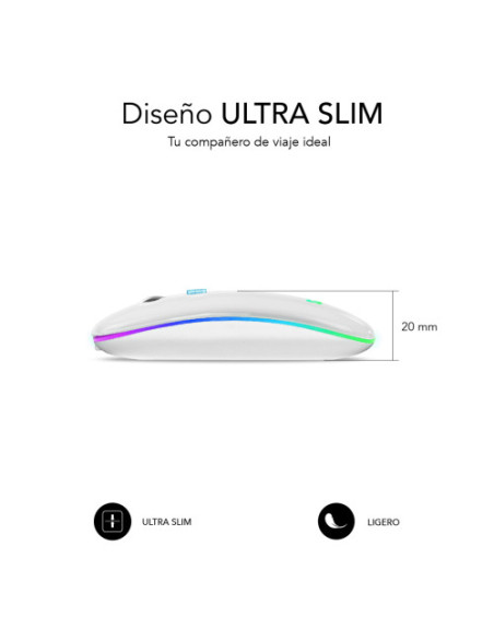 RATON OPTICO INALAMBRICO 2.4G Y BLUETOOTH RGB LED DUAL FLAT MOUSE WHITE