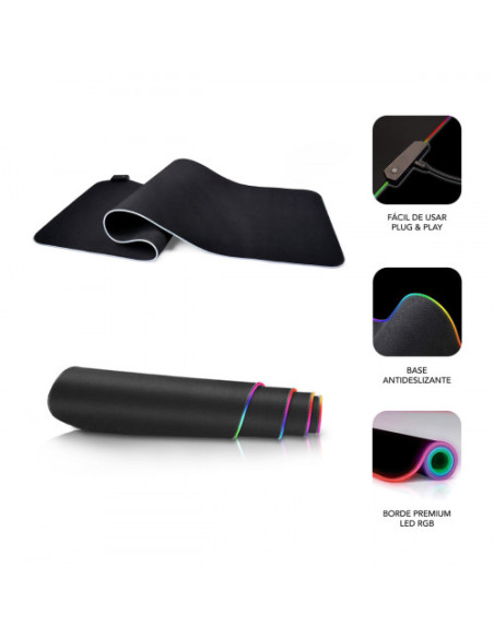 ALFOMBRILLA RATON LUZ LED RGB 9 COLORES EXTRA GRANDE PREMIUM
