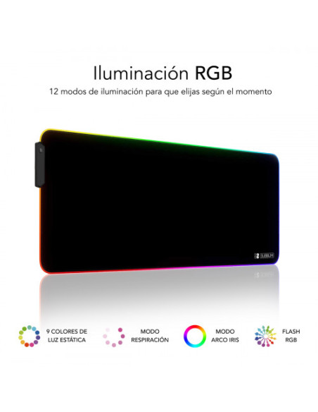 ALFOMBRILLA RATON LUZ LED RGB 9 COLORES EXTRA GRANDE PREMIUM