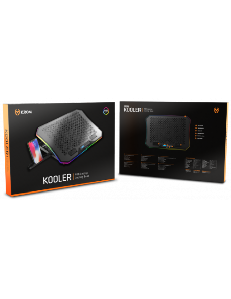 KROM BASE REFRIGERACION PORTATIL HASTA 19". SOPORTE SMARTPHONE. HUB 2 X USB. RGB (NXKROMKOOLER)