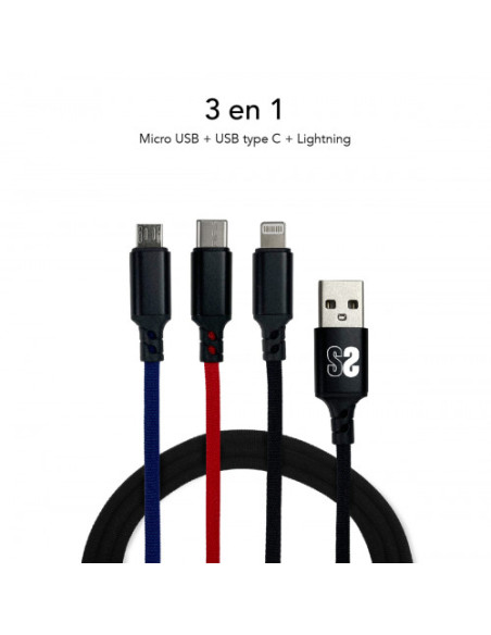 PREMIUM CABLE 3EN1 (2.4A) MICRO USB+TYPE C+LIGHTING