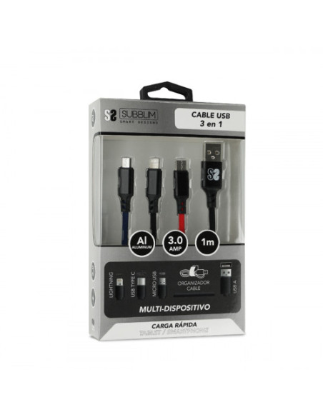 PREMIUM CABLE 3EN1 (2.4A) MICRO USB+TYPE C+LIGHTING