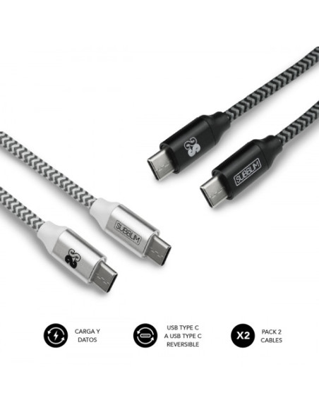 PACK 2 CABLES USB TIPO C – USB TIPO C (3.0A) BLACK/SILVER PACK 2 CABLES USB TIPO C – USB TIPO C (3.0A) BLACK/SILVER