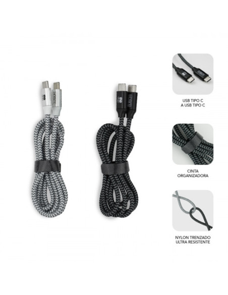 PACK 2 CABLES USB TIPO C – USB TIPO C (3.0A) BLACK/SILVER