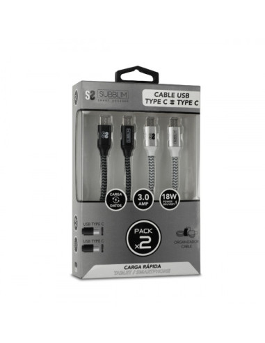 PACK 2 CABLES USB TIPO C – USB TIPO C (3.0A)...