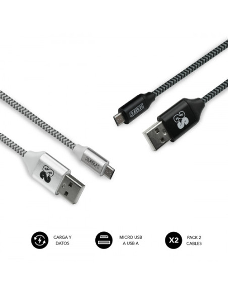 PACK 2 CABLES USB A – MICRO USB (2.4A) BLACK/SILVER PACK 2 CABLES USB A – MICRO USB (2.4A) BLACK/SILVER