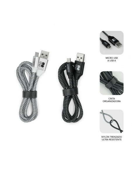 PACK 2 CABLES USB A – MICRO USB (2.4A) BLACK/SILVER