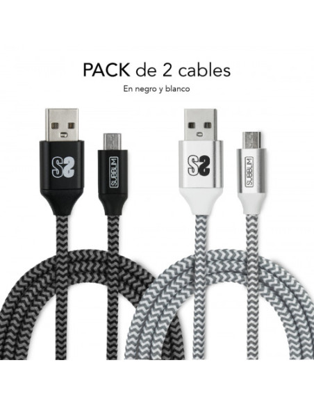 PACK 2 CABLES USB A – MICRO USB (2.4A) BLACK/SILVER