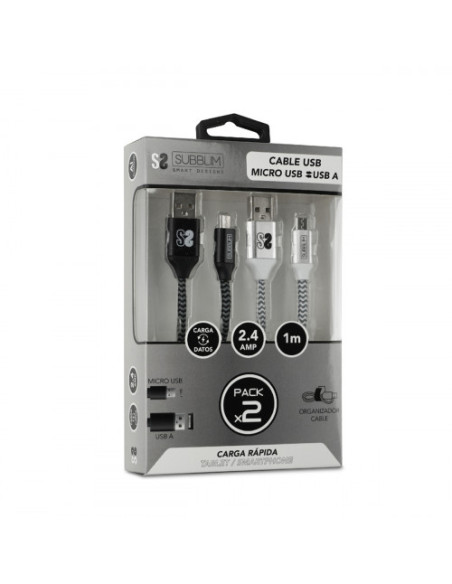 PACK 2 CABLES USB A – MICRO USB (2.4A) BLACK/SILVER