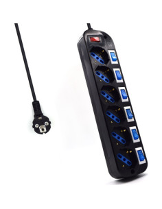 EWENT REGLETA DE 6 TOMAS CON INTERRUPTOR INDIVIDUAL COLOR NEGRO