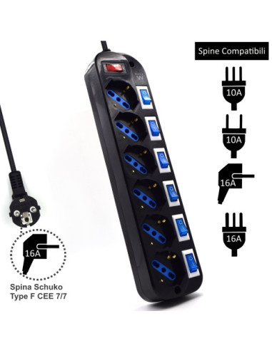 EWENT REGLETA DE 6 TOMAS CON INTERRUPTOR...