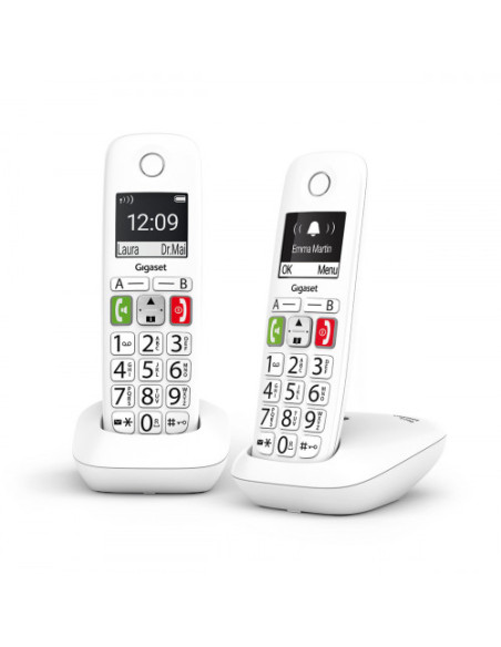 SIEMENS -GIGASET TELEFONO FIJO INALAMBRICO E290 DUO TECLAS GRANDES Y PANTALLA DE ALTA VISIBILIDAD 150 CONTACTOS BLANCO